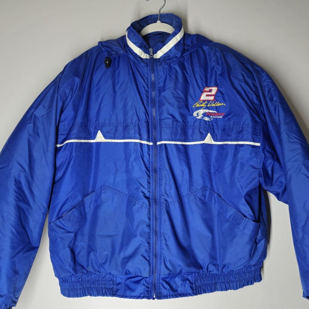 Vintage NASCAR Rusty Wallace Penske Racing #2 Jacket Puffer Adult XL Blue